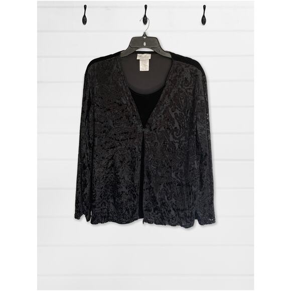 Kathie Lee Collection Black Velvet Vintage Blouse Size L - Picture 1 of 12
